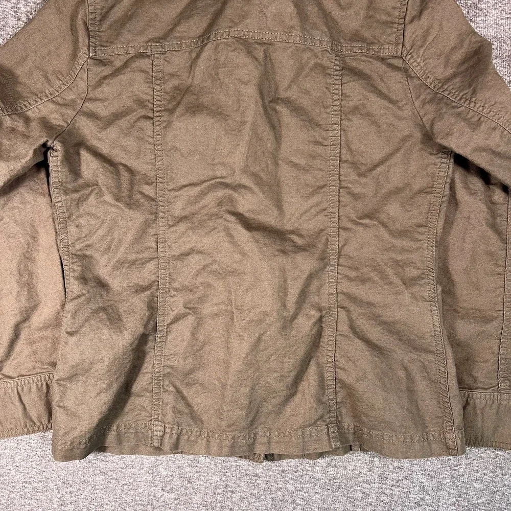 Eddie Bauer Jacket Women M Olive Linen Blend Safari Casual Safari Utility Earthy